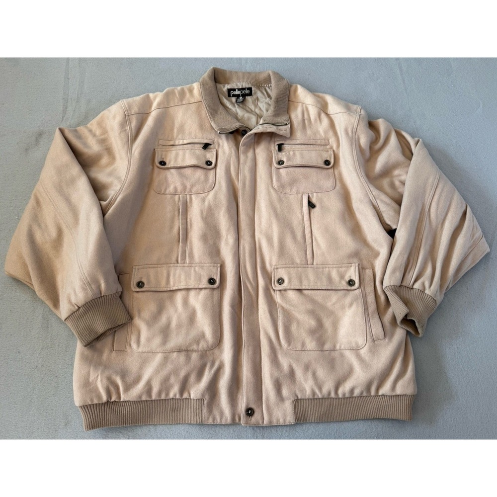 Pelle Pelle 5X Wool Blend Utility Bomber Jacket Cream Cargo Pocket Field Coat